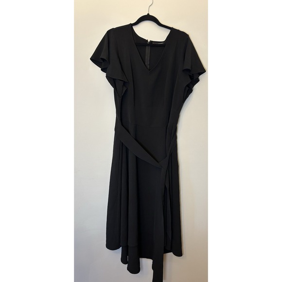 Lane Bryant Womens Plus Sz 18 Black Flutter Sleeve Lena High Low Midi Dress LBD - Picture 1 of 9